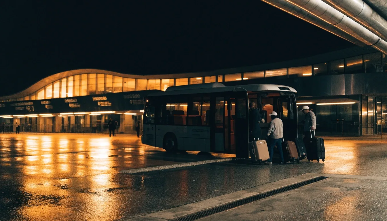 Shuttle transfer bay at the T4 Transport Hub at night