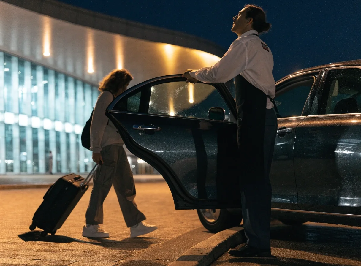 Valet drop-off kerb at night