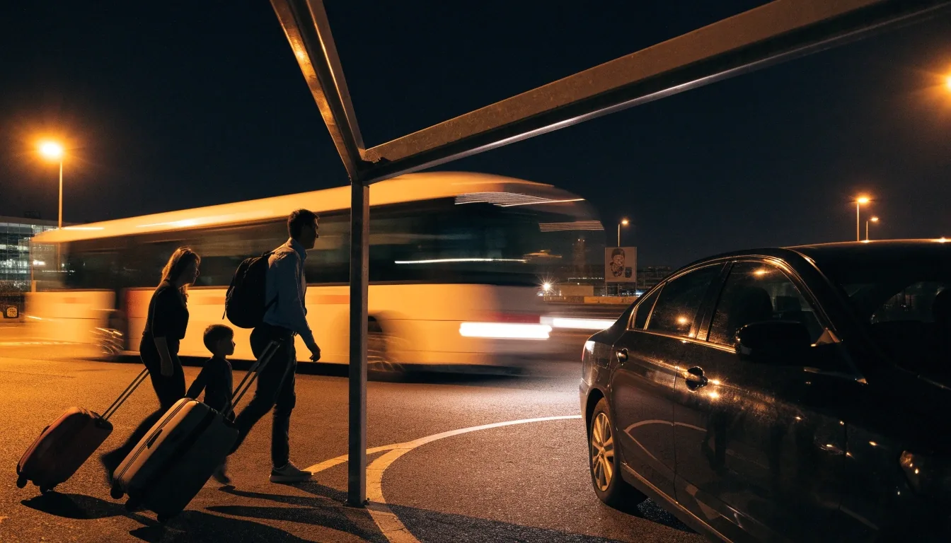 Arrivals Drive leading to Melbourne Airport car parks at night